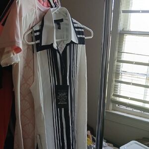 White and Black Striped Sleeveless Dress